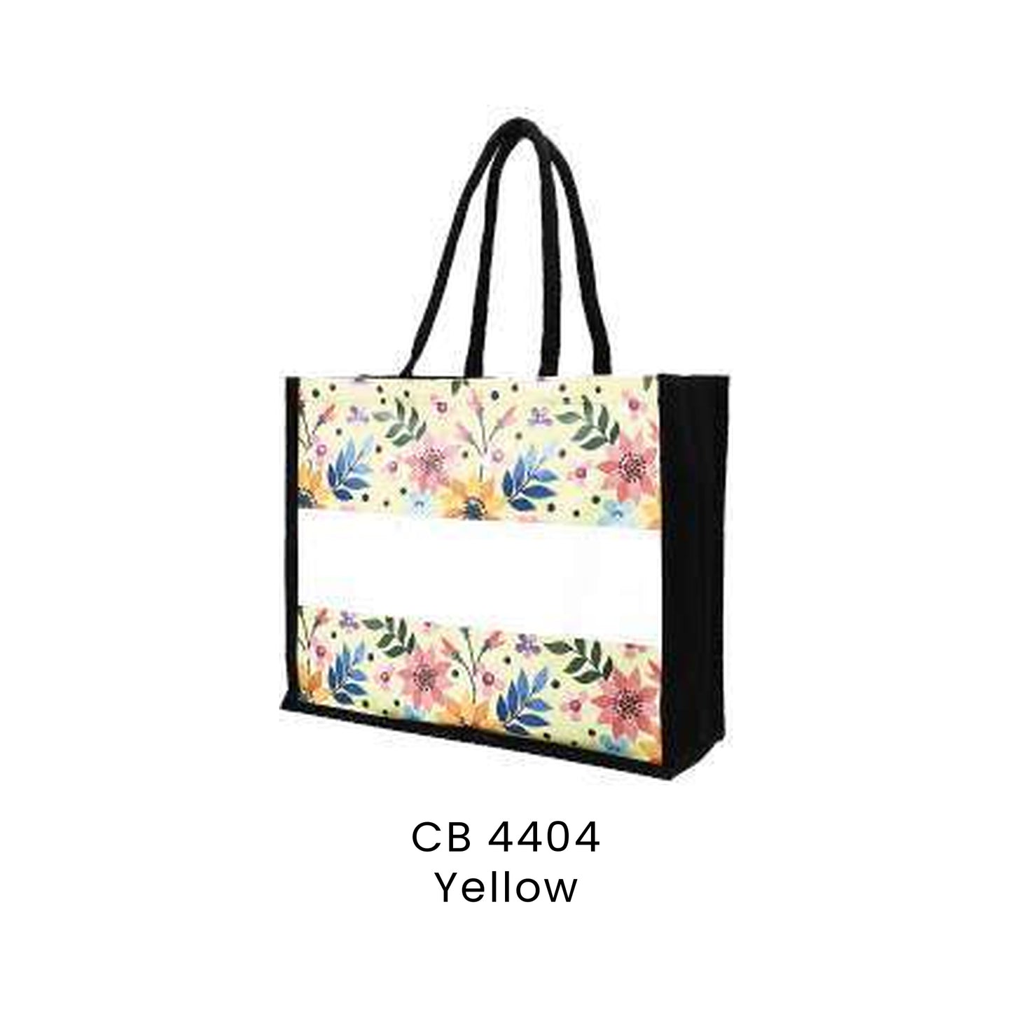 Canvas Bags - 10oz Laminated Canvas Floral-Print Tote (light ground) | CB44 | Yellow | CB4404 | Artiztee
