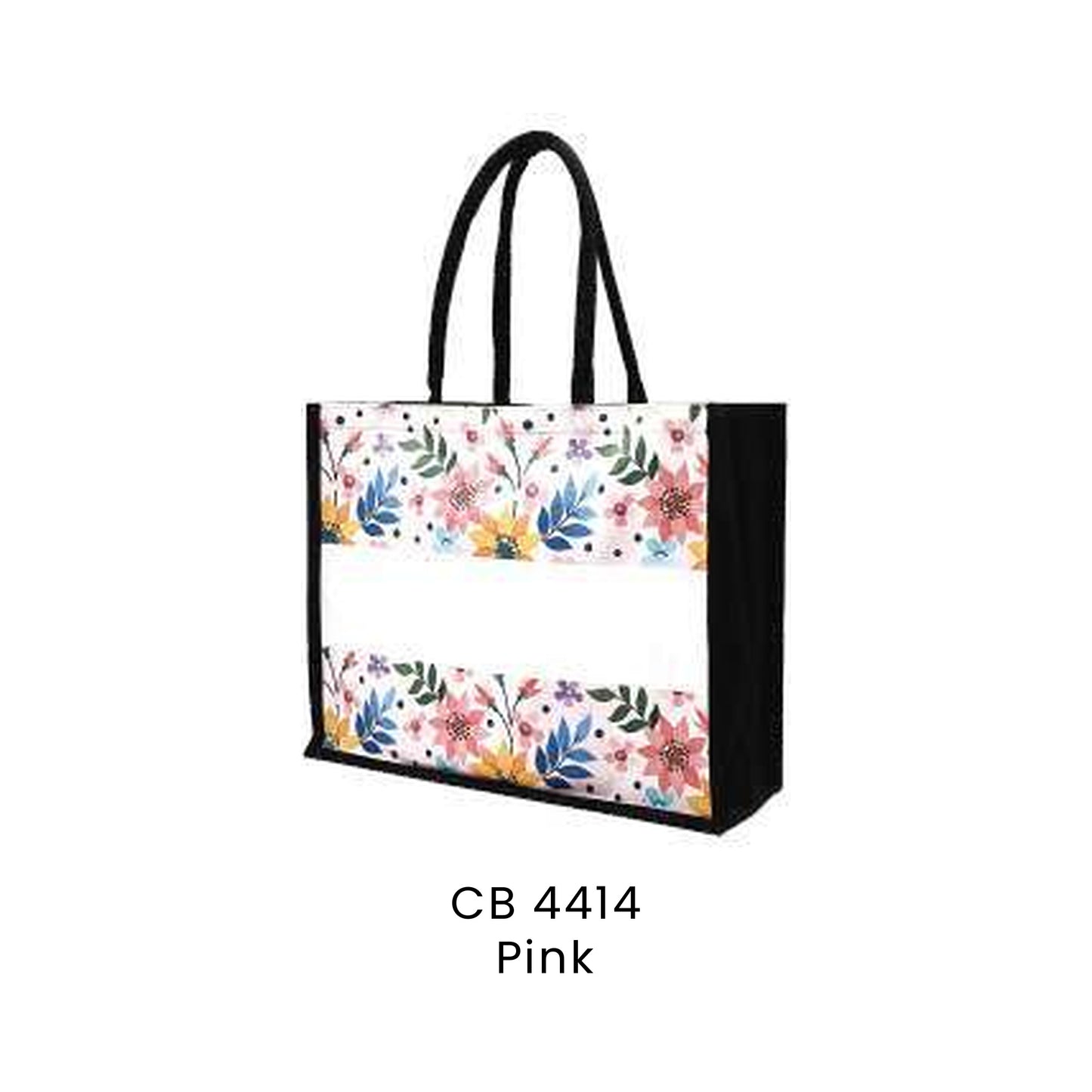Canvas Bags - 10oz Laminated Canvas Floral-Print Tote (light ground) | CB44 | Pink | CB4414 | Artiztee