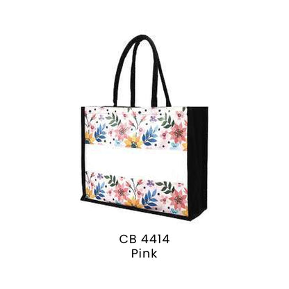 Canvas Bags - 10oz Laminated Canvas Floral-Print Tote (light ground) | CB44 | Pink | CB4414 | Artiztee