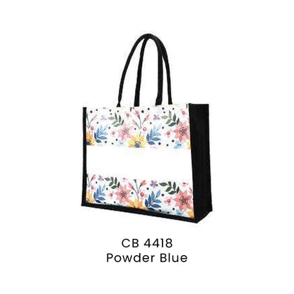 Canvas Bags - 10oz Laminated Canvas Floral-Print Tote (light ground) | CB44 | Powder Blue | CB4418 | Artiztee