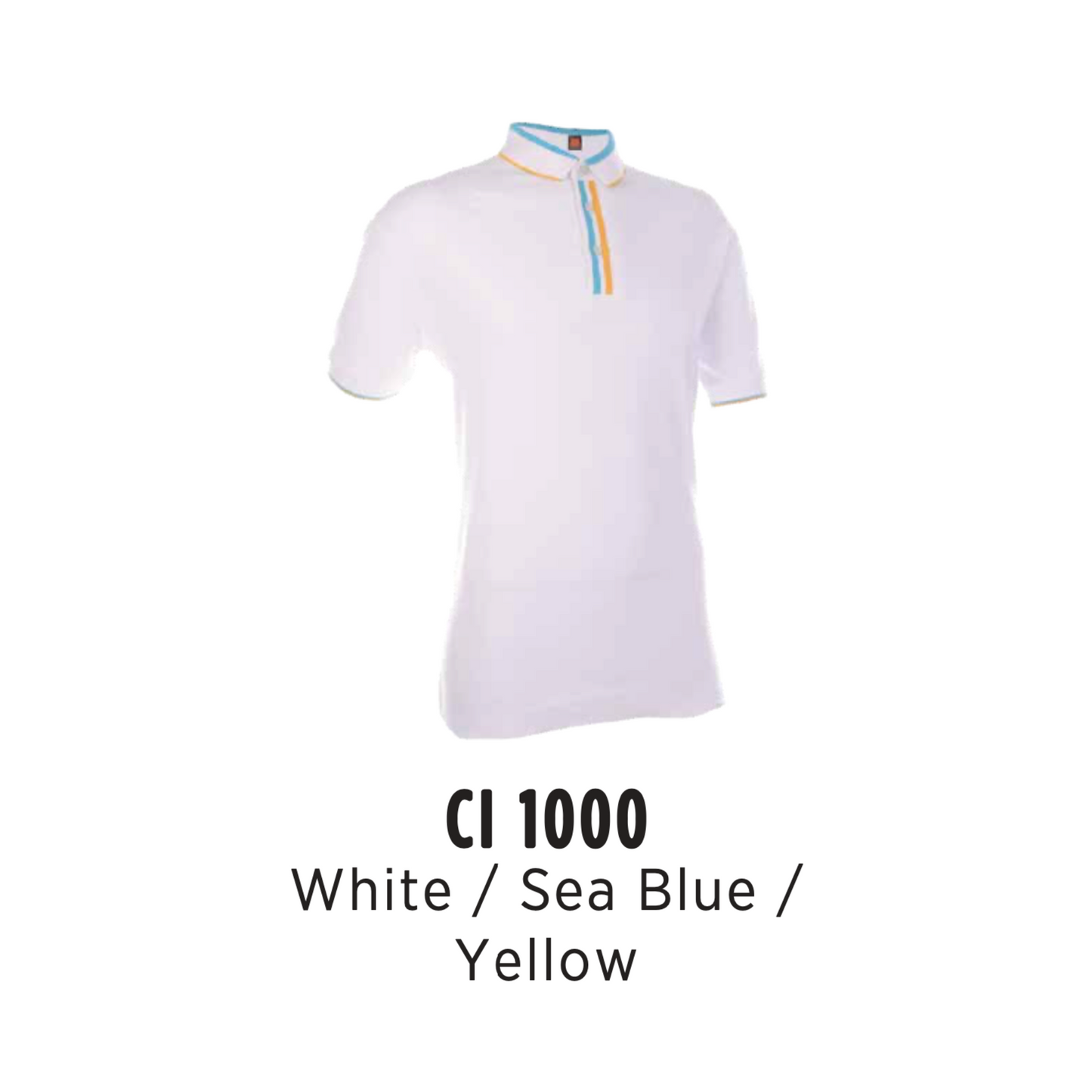 Polo | CVC Cotton Interlock | Tipped | Unisex | 210gsm | White/Sea Blue/Yellow | CI1000