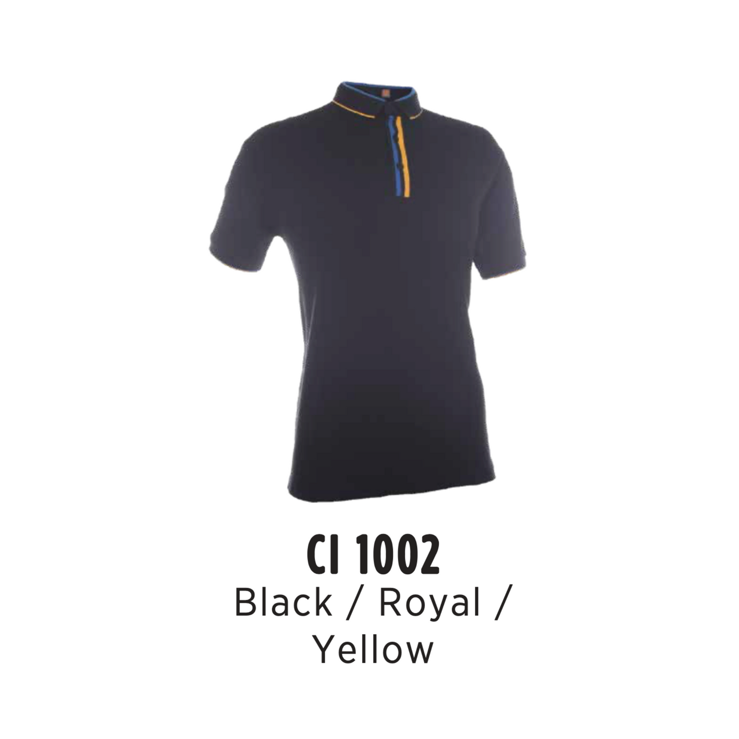 Polo | CVC Cotton Interlock | Tipped | Unisex | 210gsm | Black/Royal/Yellow | CI1002