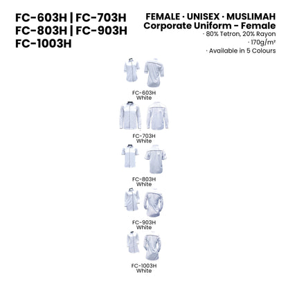 FC-603H | FC-703H | FC-803H | FC-903H | FC-1003H — all 5 colourways with codes and names