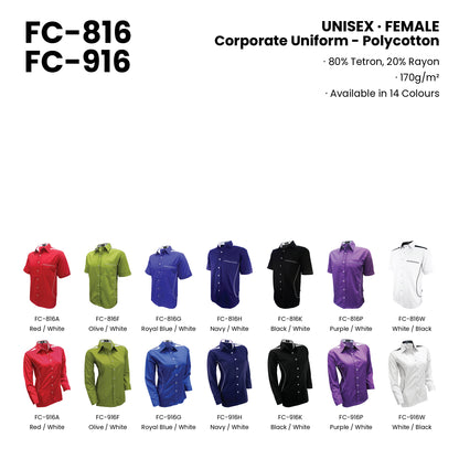 FC-816 | FC-916 — all 14 colourways with codes and names