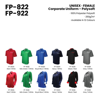 FP-822 | FP-922 — all 12 colourways with codes and names