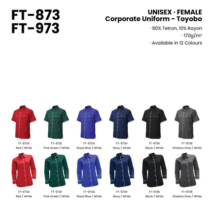 FT-873 | FT-973 — all 12 colourways with codes and names