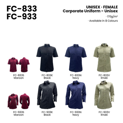 FC-833 | FC-933 — all 8 colourways with codes and names