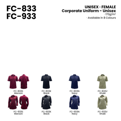 FC-833 | FC-933 — all 8 colourways with codes and names
