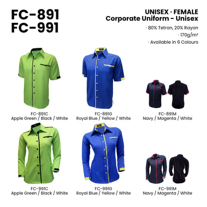 FC-891 | FC-991 — all 6 colourways with codes and names