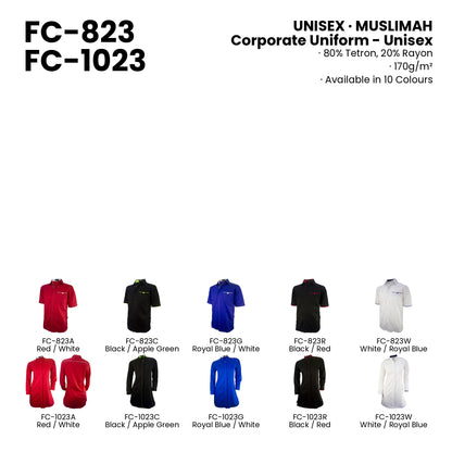 FC-823 | FC-1023 — all 10 colourways with codes and names