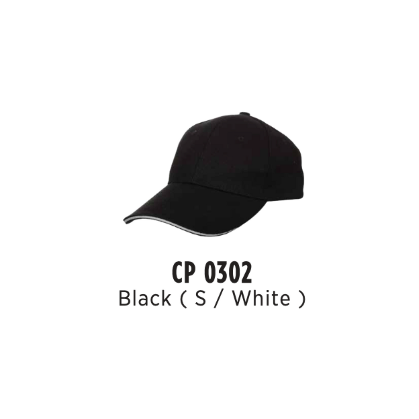 Custom Cap - Cotton Baseball Cap | Plain | Black (S/White) | CP0302