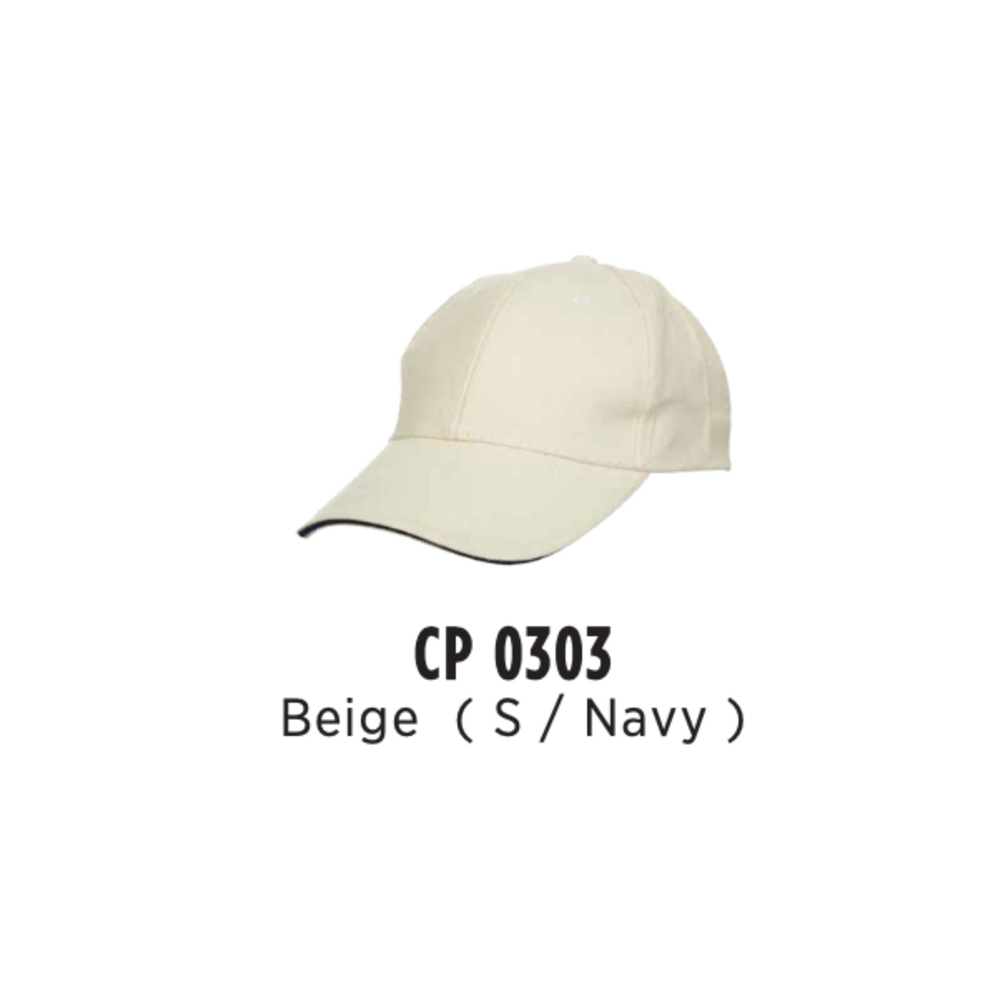 Custom Cap - Cotton Baseball Cap | Plain | Beige (S/Navy) | CP0303