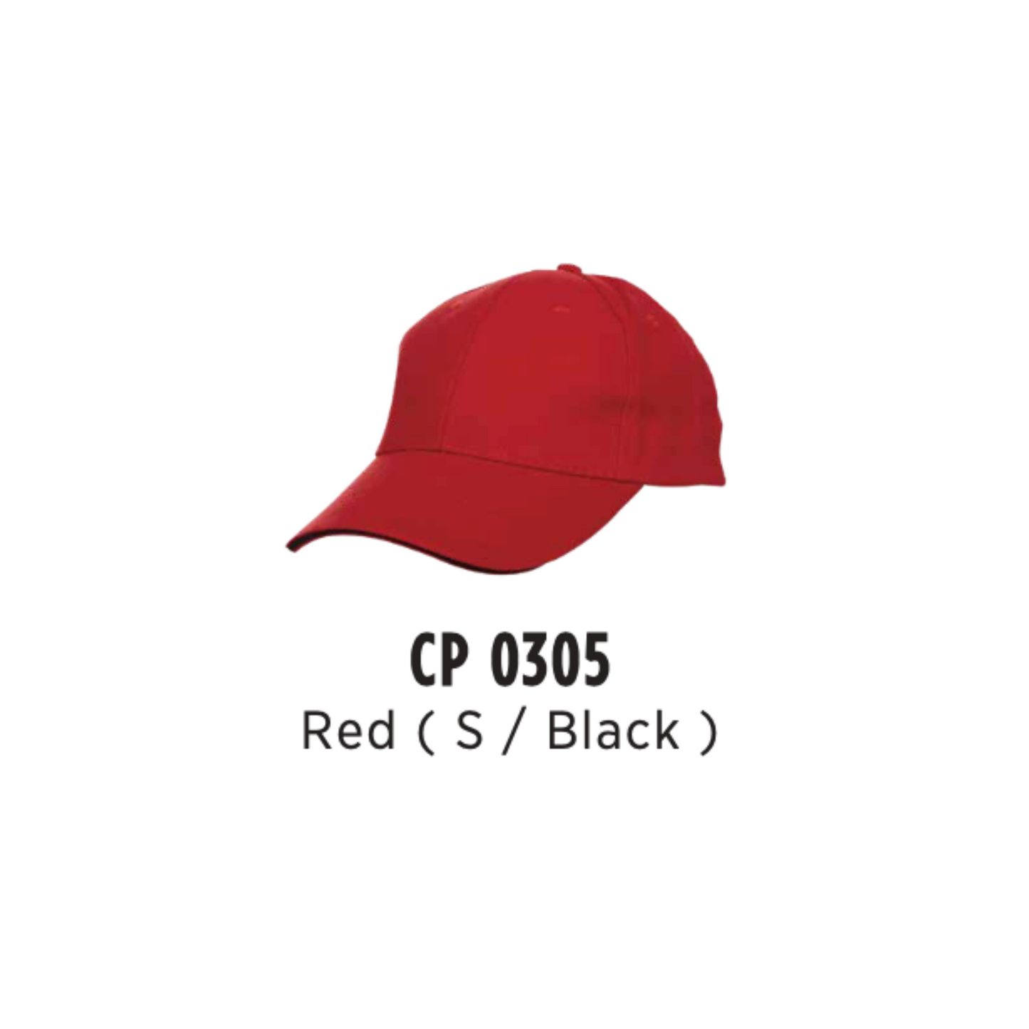 Custom Cap - Cotton Baseball Cap | Plain | Red (S/Black) | CP0305