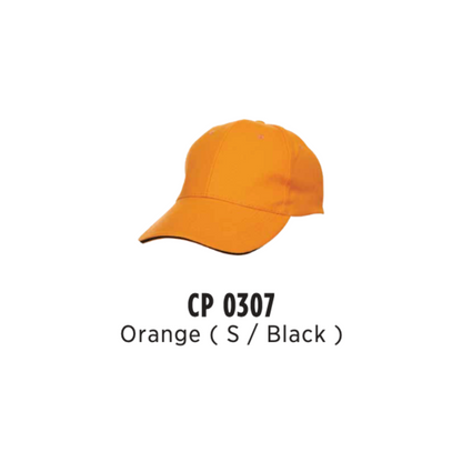 Custom Cap - Cotton Baseball Cap | Plain | Orange (S/Black) | CP0307