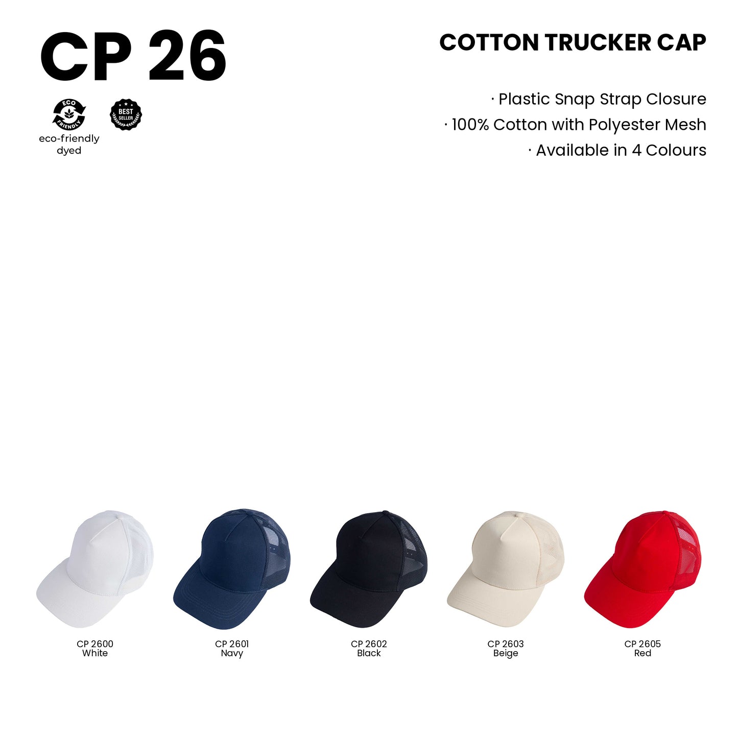 CP26 trucker cap specification and one-size details