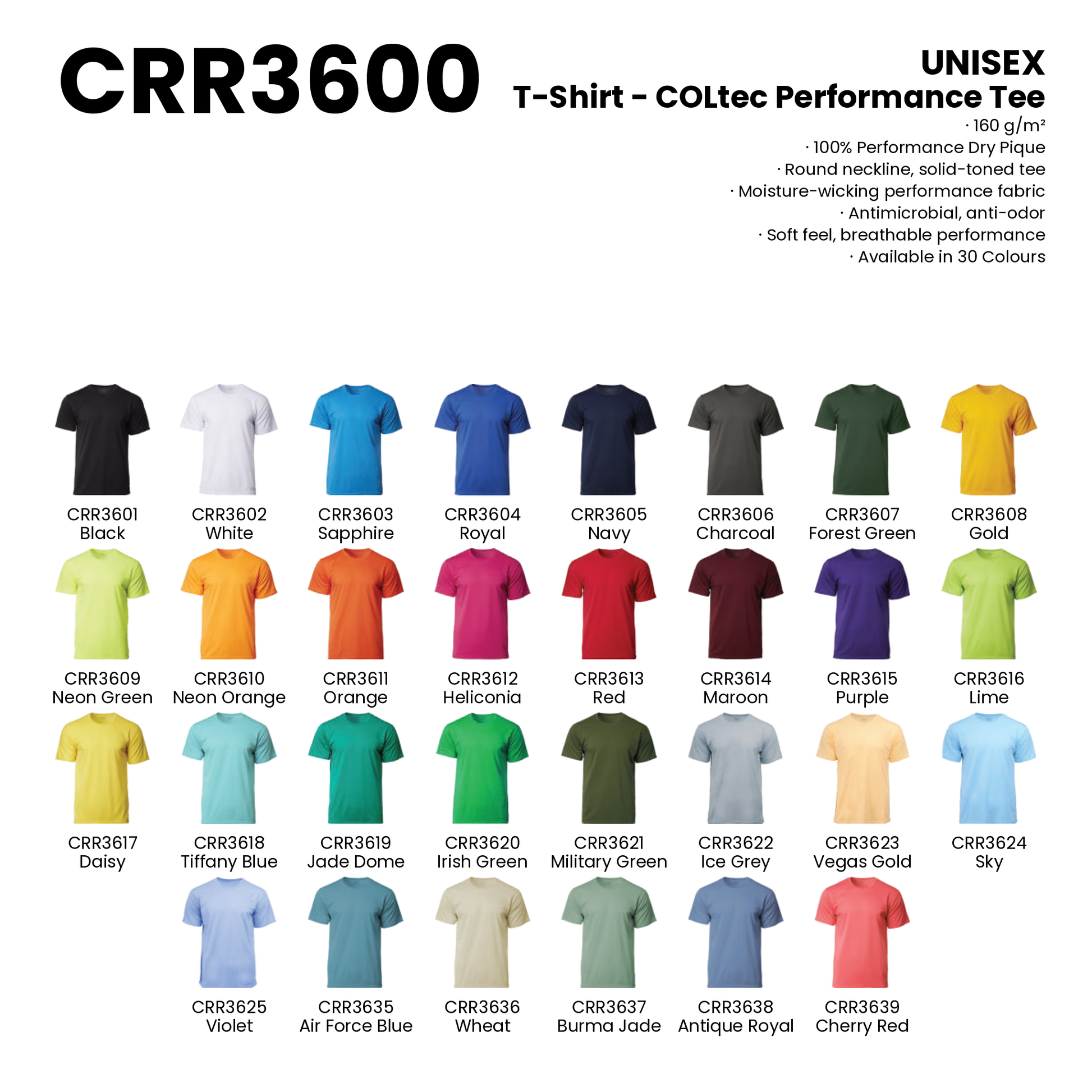 T-Shirt - COLtec Performance Tee | Unisex | 160gsm | CRR3600 | Artiztee | Collection