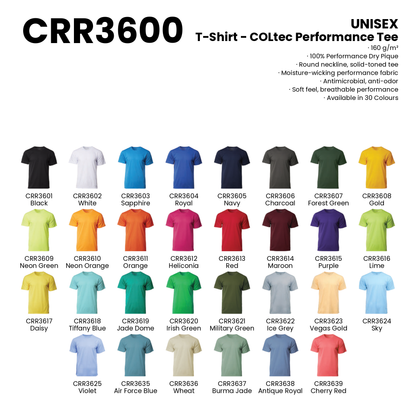 T-Shirt - COLtec Performance Tee | Unisex | 160gsm | CRR3600 | Artiztee | Collection