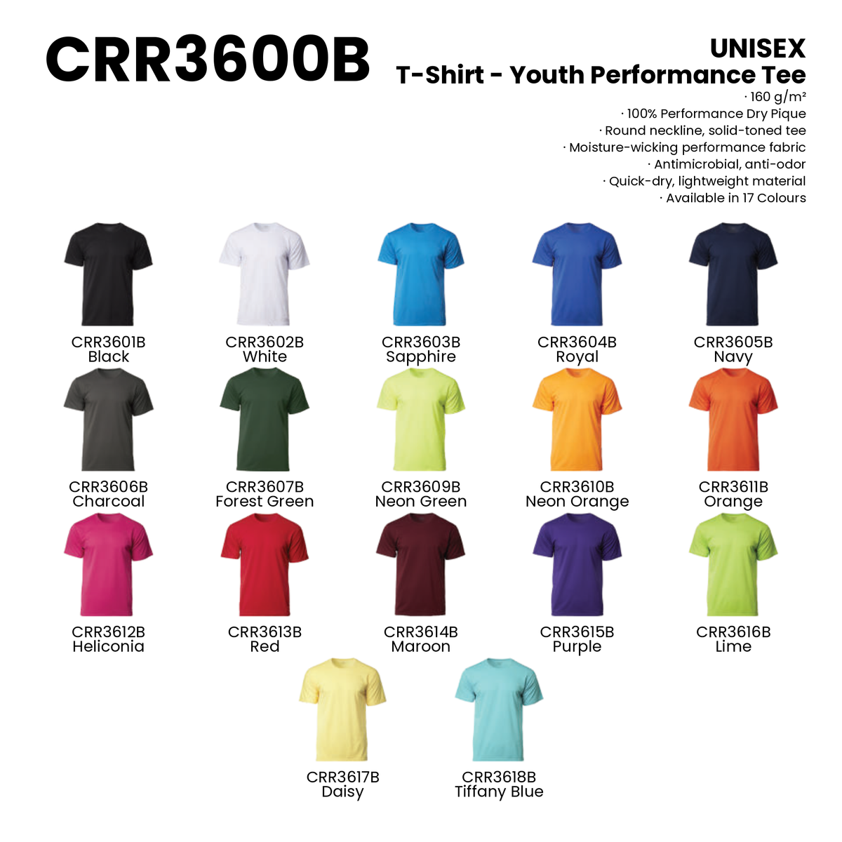 T-Shirt - Youth Performance Tee | Unisex | 160gsm | CRR3600B | Artiztee | Collection