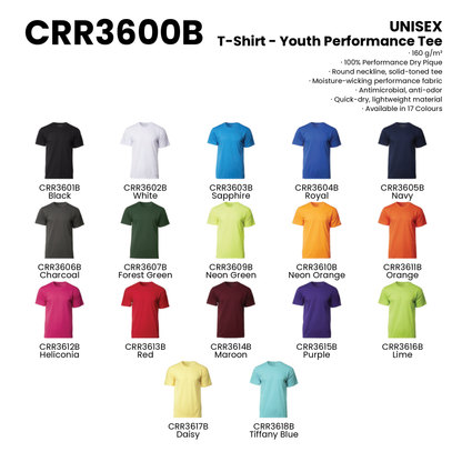 T-Shirt - Youth Performance Tee | Unisex | 160gsm | CRR3600B | Artiztee | Collection