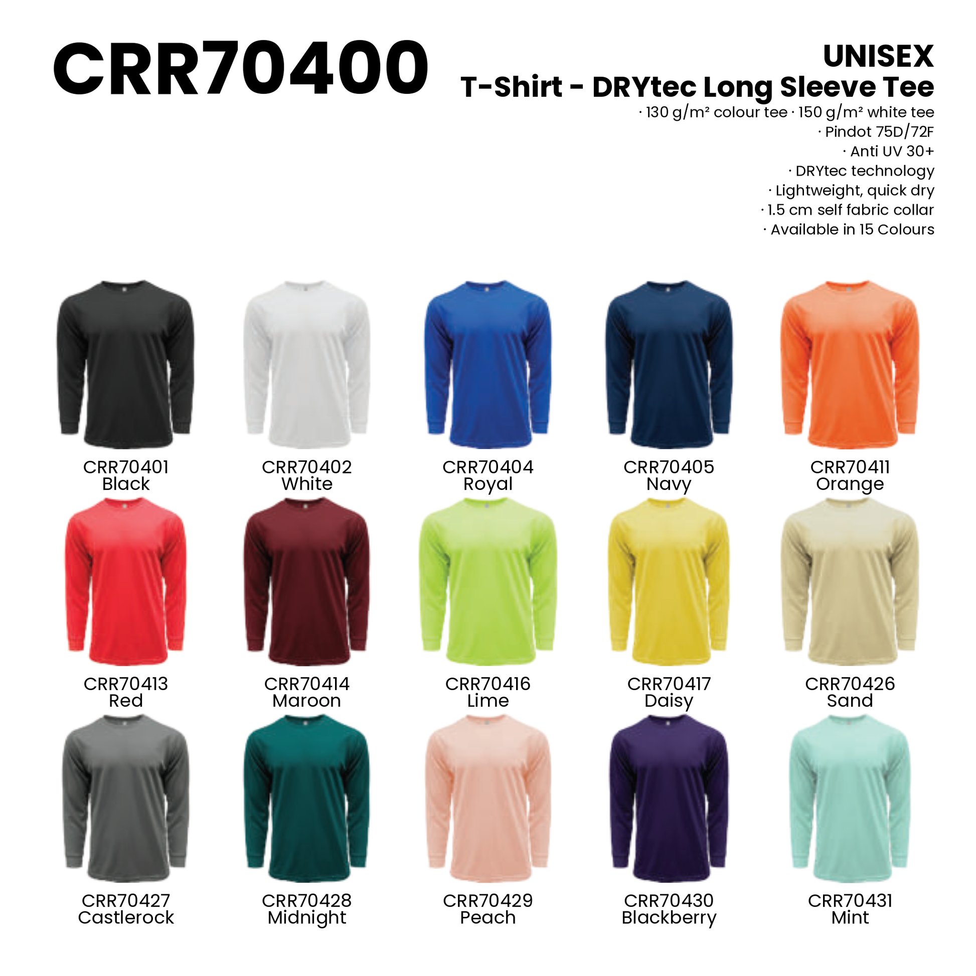 T-Shirt - DRYtec Long Sleeve Tee | Unisex | 150gsm | CRR70400 | Artiztee | Collection