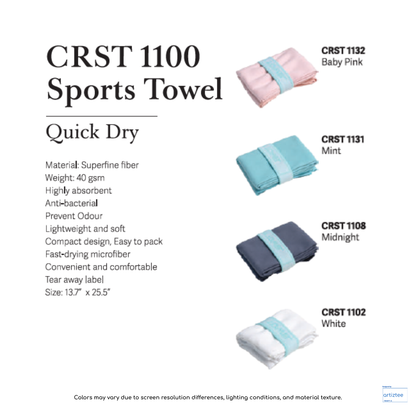 CRST1100 Sports Towel Quick Dry 40gsm Artiztee Collection