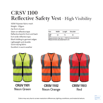 CRSV1100 reflective safety vest high visibility 120gsm Artiztee Collection Size Chart