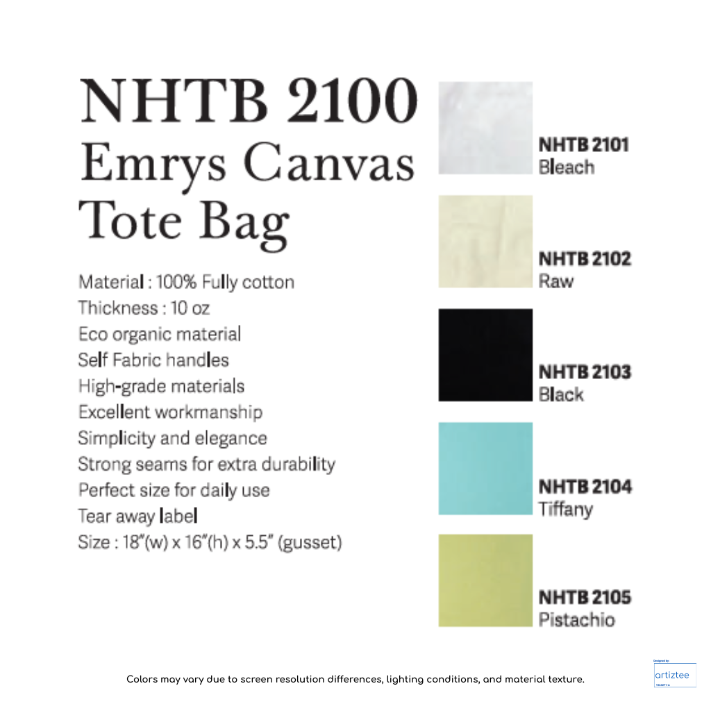 Emyrs Canvas Tote Bag NHTB2100 Artiztee Collection