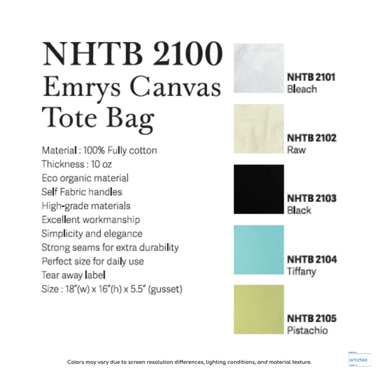 Emyrs Canvas Tote Bag NHTB2100 Artiztee Collection