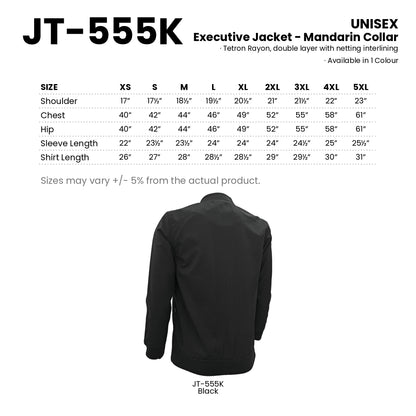 JT-555K size chart and all 1 colourway with codes and names
