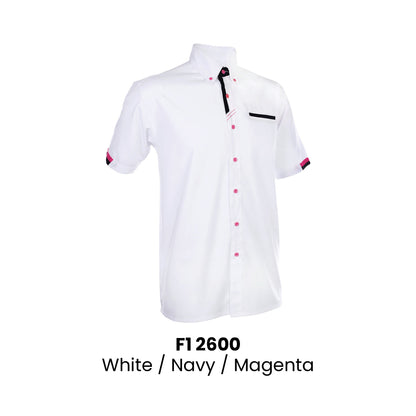 F1 2600 White Navy Magenta unisex short sleeve corporate uniform shirt 200gsm