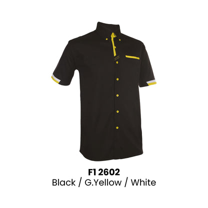 F1 2602 Black G.Yellow White unisex short sleeve corporate uniform shirt 200gsm