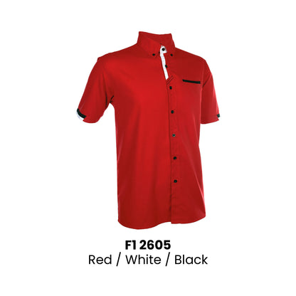 F1 2605 Red White Black unisex short sleeve corporate uniform shirt 200gsm