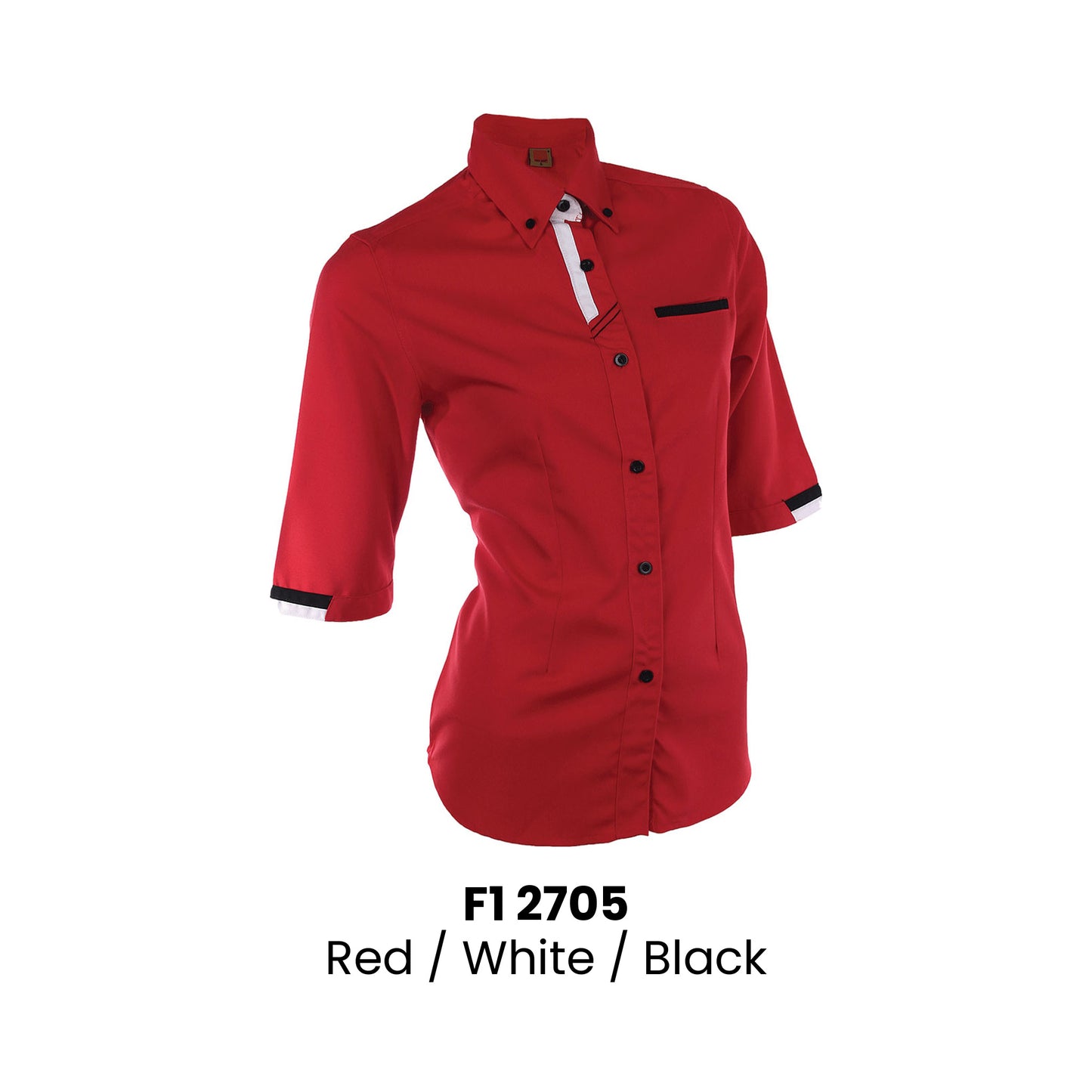 F1 2705 Red White Black female 3/4 sleeve corporate uniform shirt 200gsm