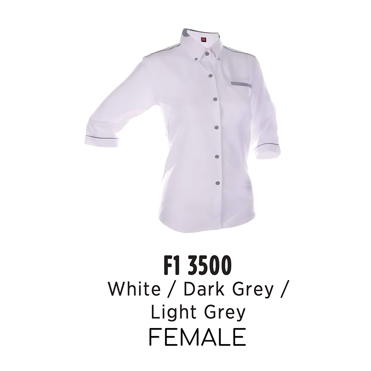 f13500-custom-uniform-female-corporate-34-sleeve-plain-white-dark-grey-light-grey