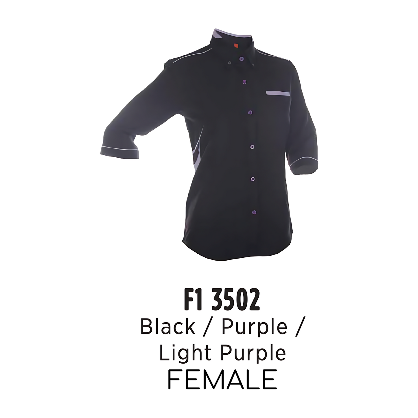 f13502-custom-uniform-female-corporate-34-sleeve-plain-black-purple-light-purple