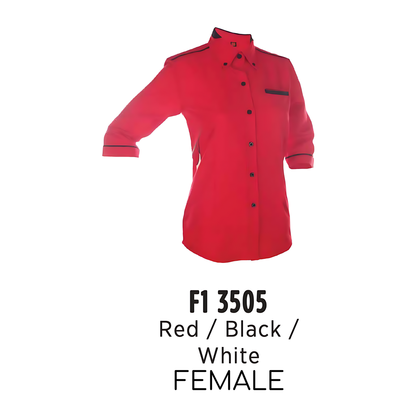 f13505-custom-uniform-female-corporate-34-sleeve-plain-red-black-white