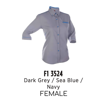 f13524-custom-uniform-female-corporate-34-sleeve-plain-dark-grey-sea-blue-navy