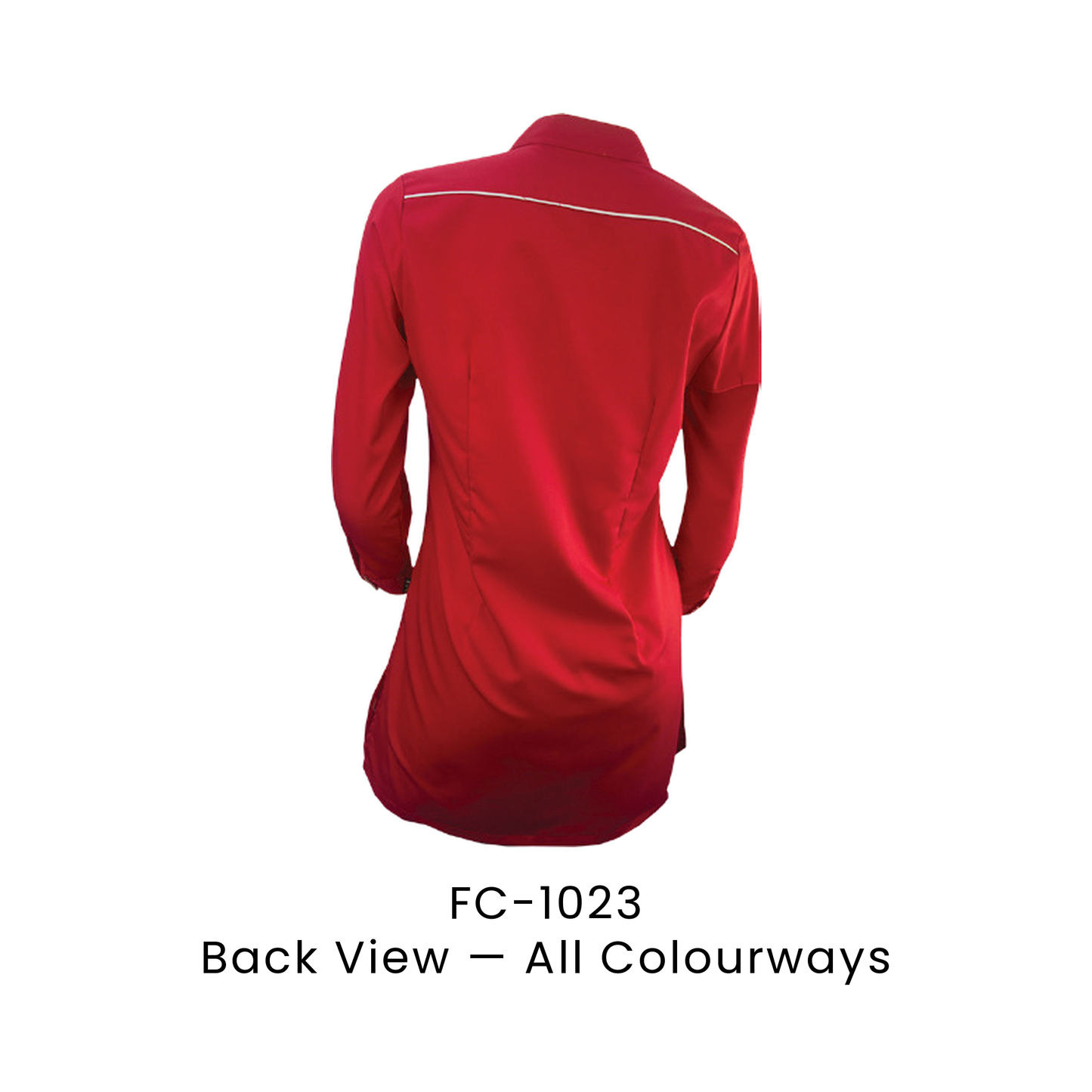 Corporate Uniform - Muslimah Long Sleeve 170gsm | Back view, shared across all colourways — the trim colour shown is one example | FC-1023 | Artiztee