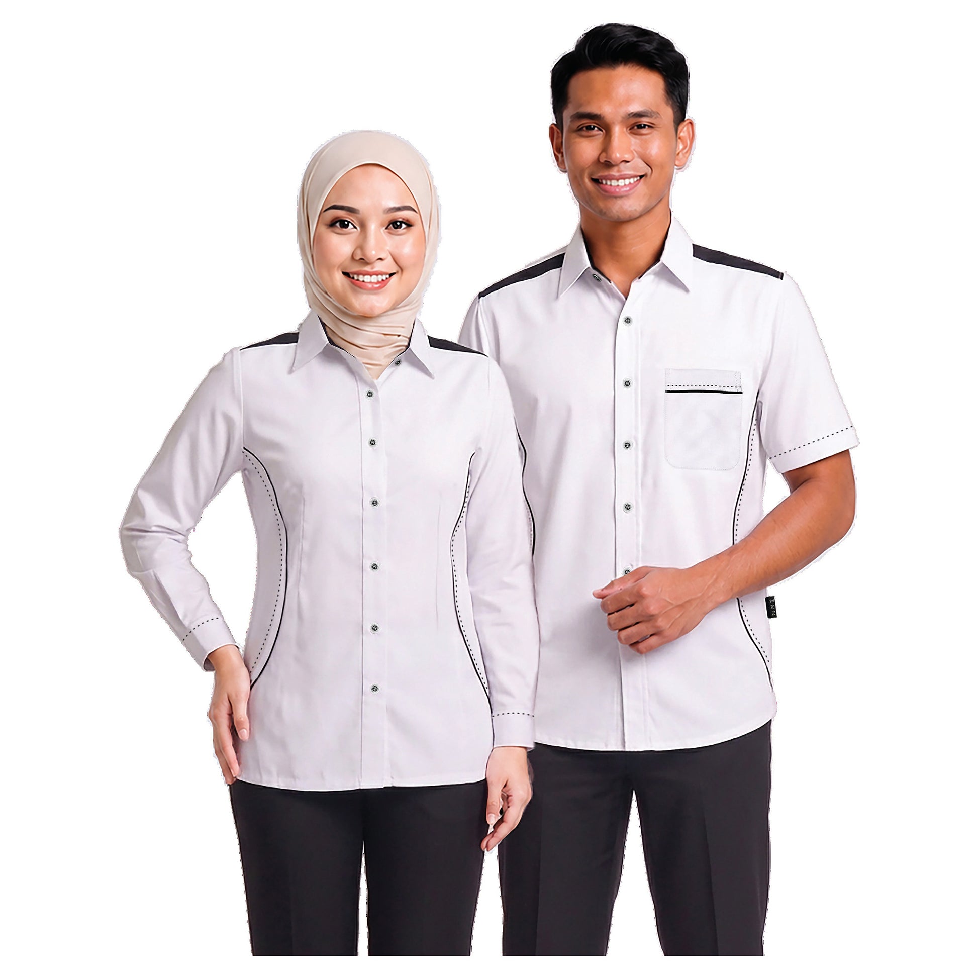 FC-816 and FC-916 corporate uniform shirts worn by models