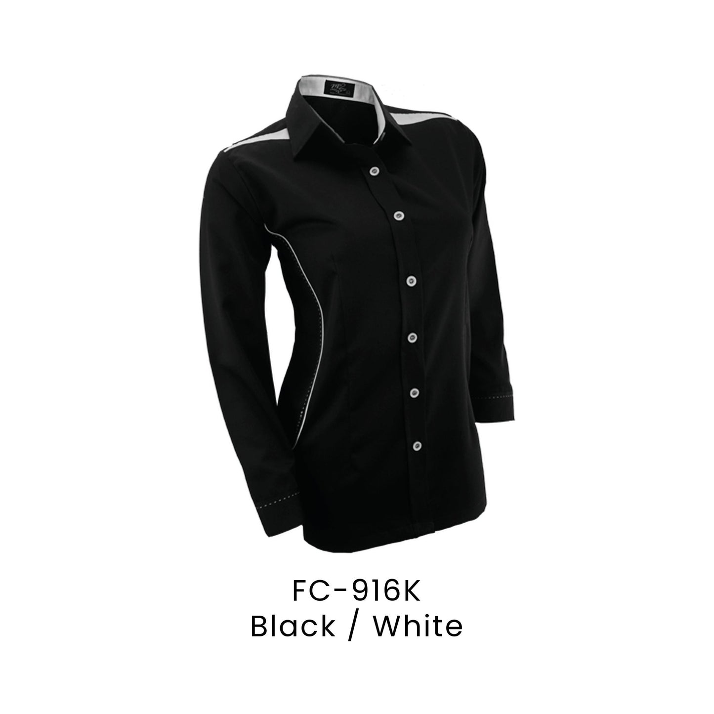 FC-916K Black / White - FC-916 female corporate uniform shirt