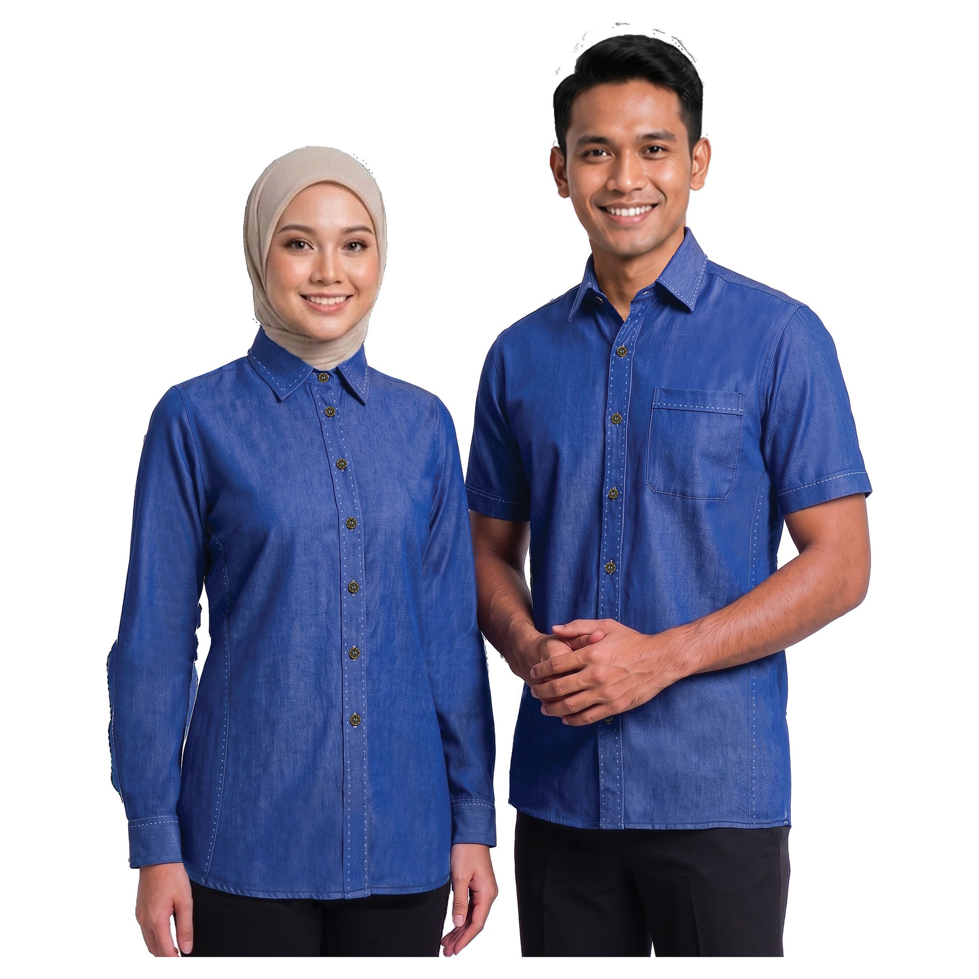 FD-836 and FD-936 corporate uniform shirts worn by models