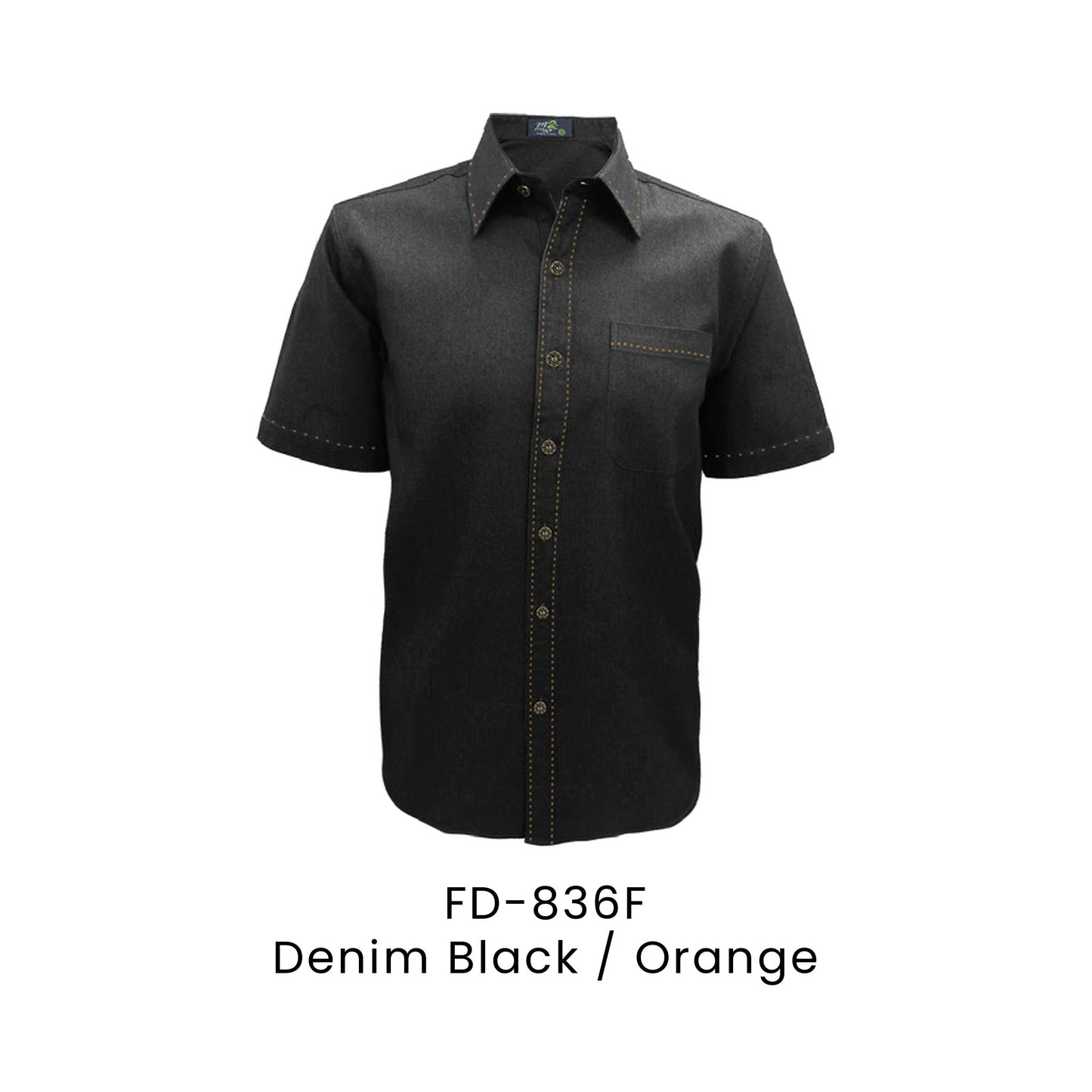 FD-836F Denim Black / Orange - FD-836 unisex corporate uniform shirt