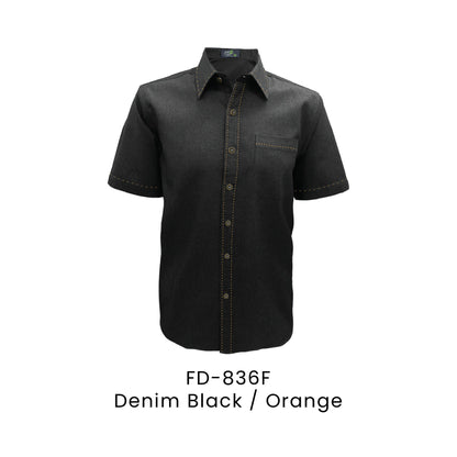 FD-836F Denim Black / Orange - FD-836 unisex corporate uniform shirt