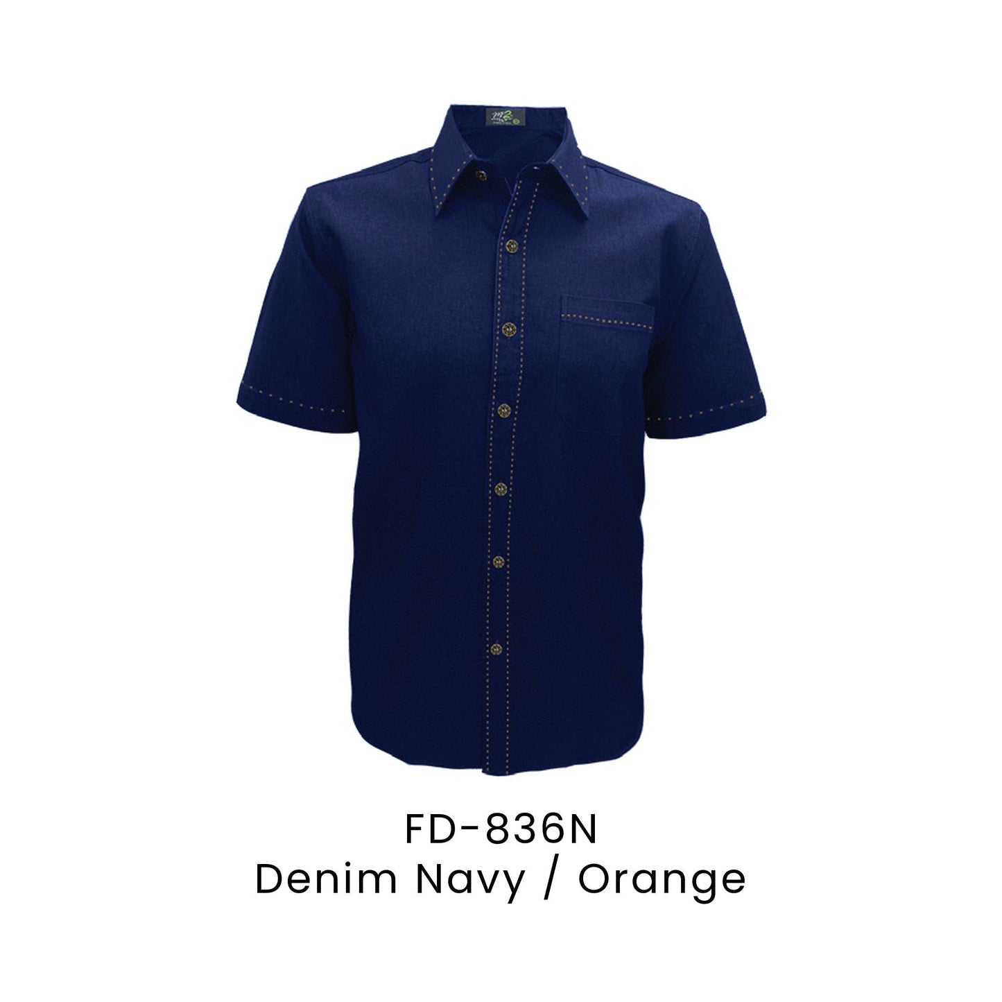 FD-836N Denim Navy / Orange - FD-836 unisex corporate uniform shirt