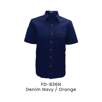 FD-836N Denim Navy / Orange - FD-836 unisex corporate uniform shirt