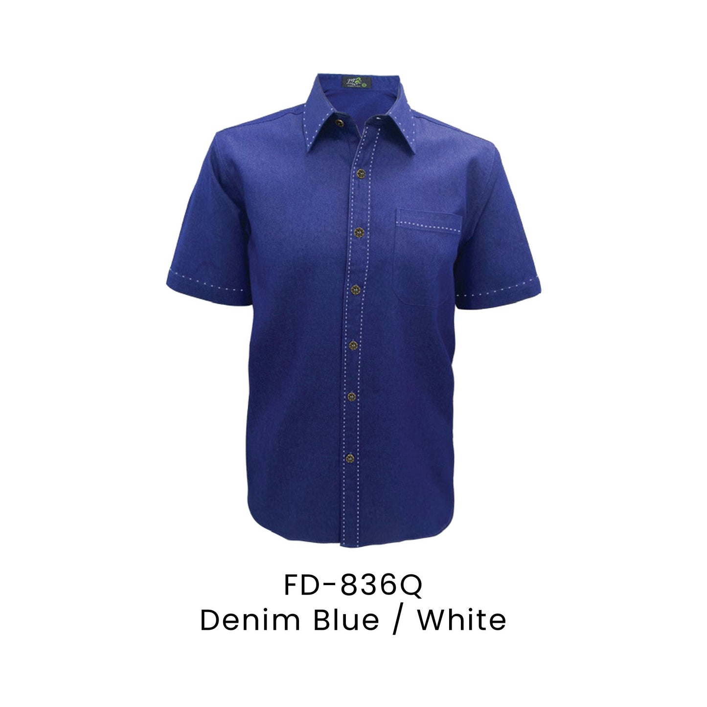 FD-836Q Denim Blue / White - FD-836 unisex corporate uniform shirt
