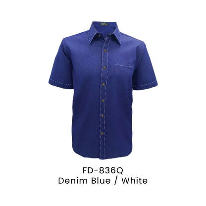 FD-836Q Denim Blue / White - FD-836 unisex corporate uniform shirt