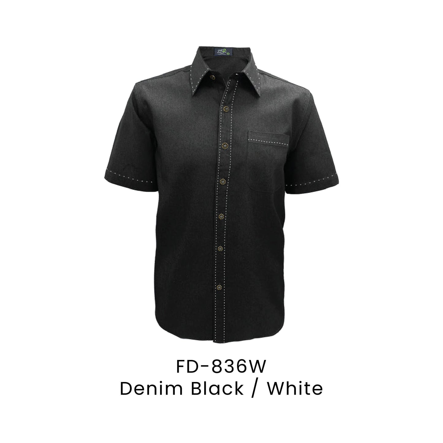 FD-836W Denim Black / White - FD-836 unisex corporate uniform shirt