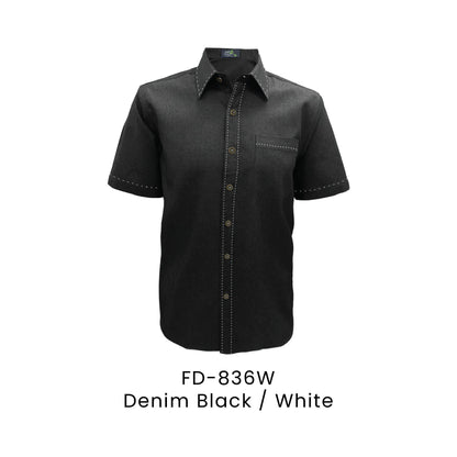 FD-836W Denim Black / White - FD-836 unisex corporate uniform shirt