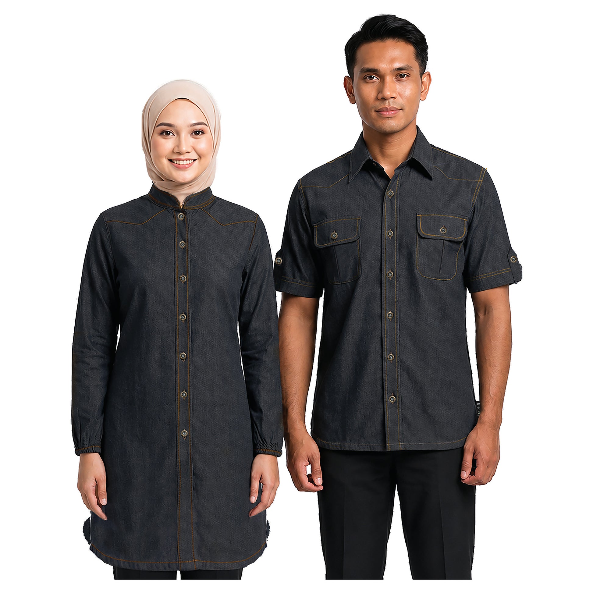 FD-882 and FD-1082 corporate uniform shirts worn by models